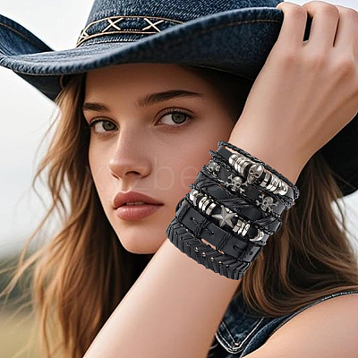6Pcs 6 Styles PU Imitation Leather Braided Bracelets BJEW-CL0001-52-1