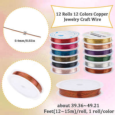 12 Rolls 12 Colors Copper Jewelry Craft Wire OCOR-SC0001-04-1
