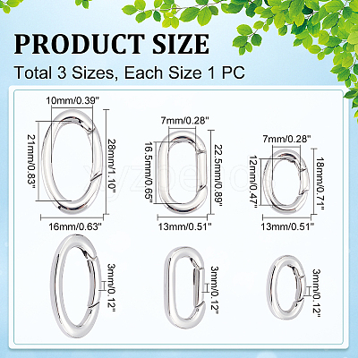 3Pcs 3 Styles 304 Stainless Steel Spring Gate Rings STAS-UN0040-93-1