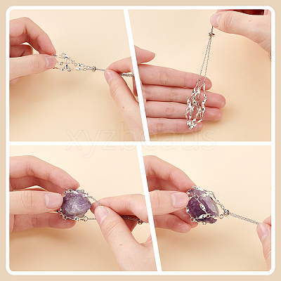 3Pcs 3 Style Brass Macrame Pouch Empty Stone Holder for Pendant Necklaces Making NJEW-AB00027-1
