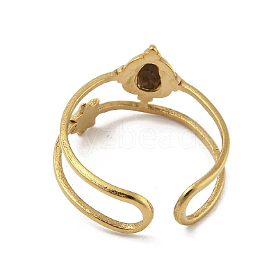304 Stainless Steel with Natural Tiger Eye Ring Ion Plating(IP) RJEW-Z031-01I-02-1