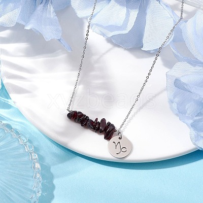 Natural Garnet Chip & Constellation Pendant Necklaces NJEW-JN05084-10-1