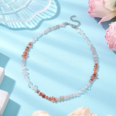 Natural Carnelian & Rose Quartz & Quartz Crystal Chip Beaded Necklaces NJEW-JN05099-03-1