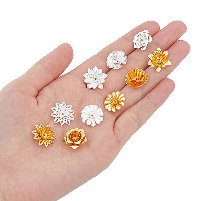 60Pcs 10 Style 3D Brass Bead Caps KK-FH0006-47-1