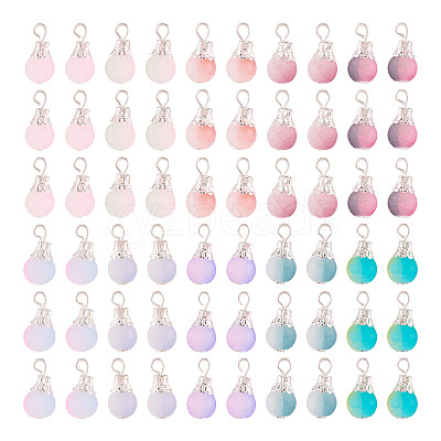 100Pcs 10 Colors Frosted Crackle Glass Pendants PALLOY-TAC0206-1