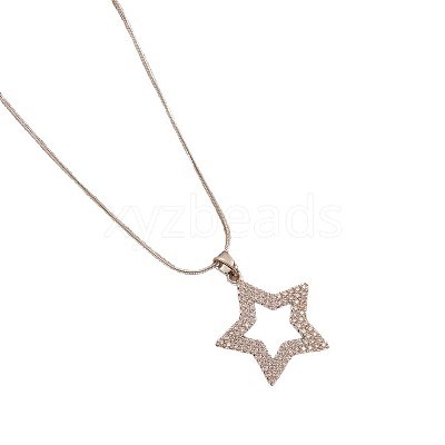 Brass Micro Pave Clear Cubic Zirconia Star Pendant 304 Stainless Steel Round Snake Chain Necklaces for Women WGB07B9-02-1