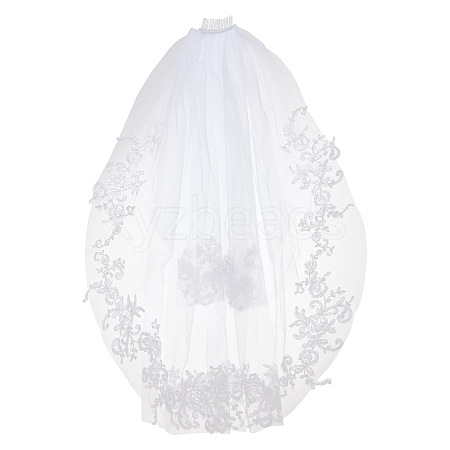 Nylon Mesh Bridal Veils with Hair Comb AJEW-WH0258-993-1