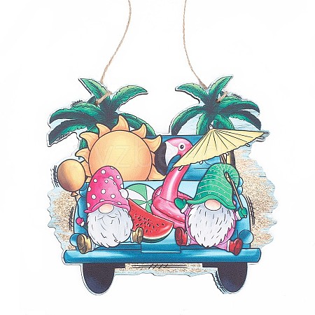 Summer Theme Wooden Hanging Wall Decorations for Front Door Home Decoration HJEW-WH0047-11-1