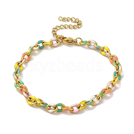 304 Stainless Steel Enamel Colorful Oval Cross Chain Bracelets for Women BJEW-B079-02G-1