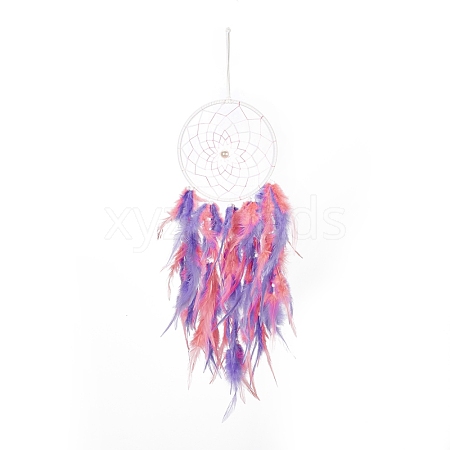 Iron Woven Web/Net with Feather Pendant Decorations AJEW-B017-09-1