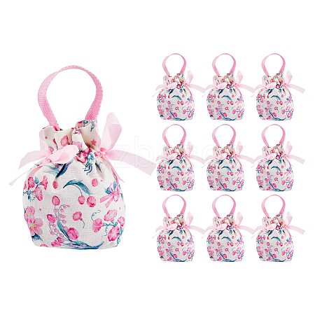 10Pcs Cloth Flower Print Drawstring Pouches ABAG-DC0001-09B-1