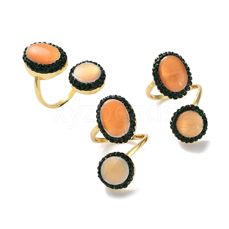 Oval Natural Yellow Shell Finger Rings RJEW-K286-02G-1