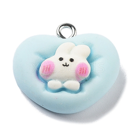 Heart with Rabbit Opaque Resin Pendants RESI-B021-01-1