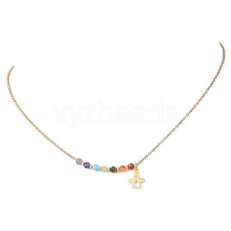 Chakra Natural Gemstone Faceted Round Beaded Pendant 304 Stainless Steel Cable Chain Necklaces NJEW-JN05531-02-1