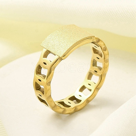 Textured Rectangle 304 Stainless Steel Finger Ring for Women RJEW-L126-03B-G-1