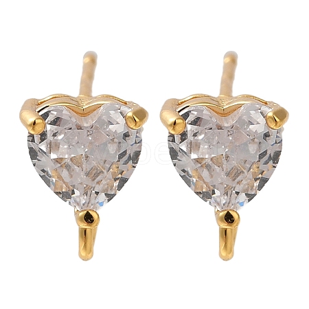 Brass Clear Cubic Zirconia Stud Earrings Finding for Women EJEW-B107-14G-1