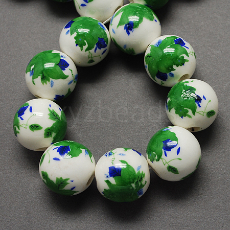 Handmade Printed Porcelain Beads PORC-Q199-10mm-18-1