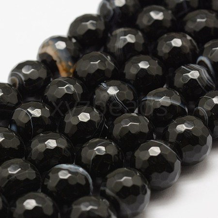 Faceted Natural Black Agate Beads Strands G-F447-6mm-H05-1