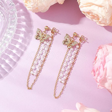 304 Stainless Steel Tassel Stud Earrings EJEW-JE06319-1