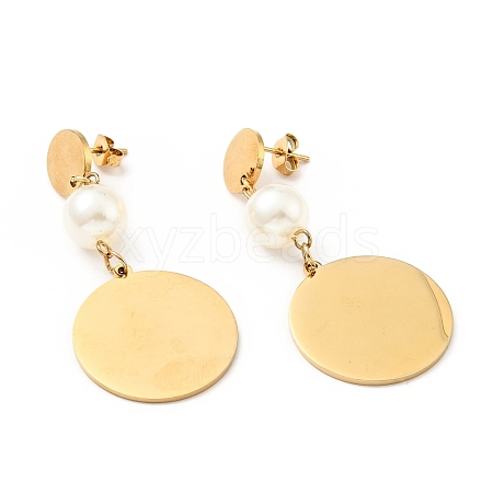 Flat Round with Acrylic Pearl Long Dangle Stud Earrings with 316 Stainless Steel Pins EJEW-F285-18G-1