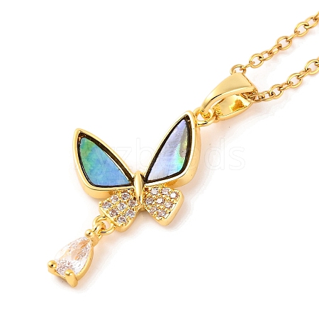 201 Stainless Steel Micro Pave Cubic Zirconia Pendants Necklace for Women NJEW-B110-01G-01-1