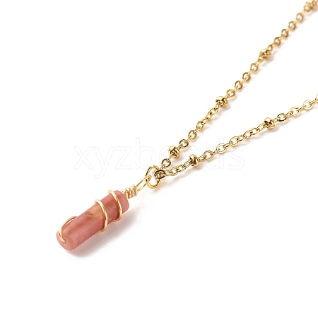 Wire Wrapped Natural Plum Blossom Jade Column Pendant Necklace for Women NJEW-JN03751-1