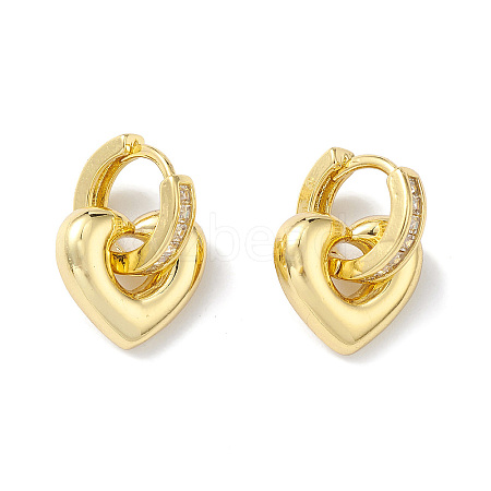Clear Cubic Zirconia Heart Hoop Earrings EJEW-H135-06G-1