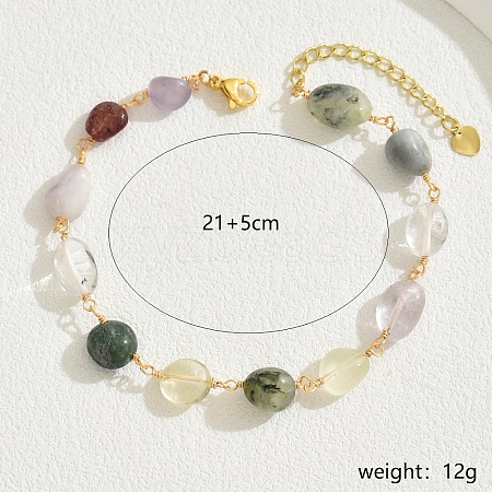 Fashionable Brass Natural Amethyst & Citrine & Rose Quartz & Prehnite & Quartz Crystal Anklets for Women's Beachwear GV6055-1