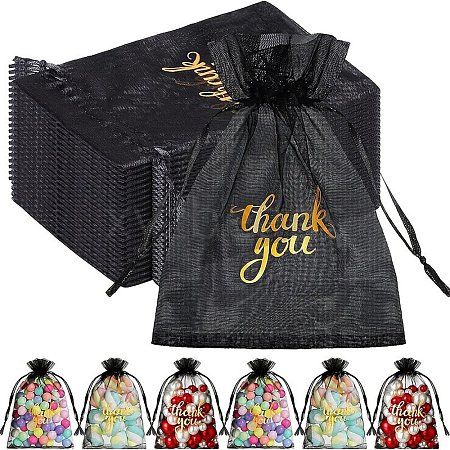 50Pcs Thank You Printed Organza DIY Craft Drawstring Bags PW-WG4E938-12-1