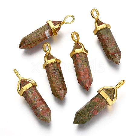 Natural Unakite Double Terminated Pointed Pendants X-G-G902-B17-1