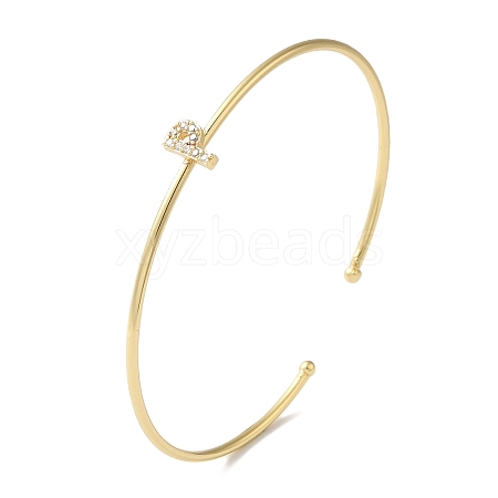 Rack Plating Brass Micro Pave Clear Cubic Zirconia Letter Open Cuff Bangles BJEW-A018-01G-P-1