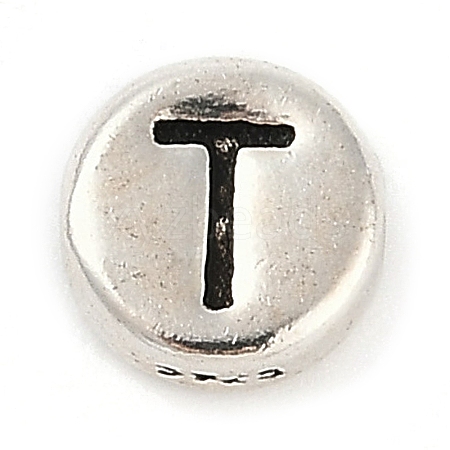 925 Sterling Silver Flat Round with Letter Beads LS-STER-G044-01AS-T-1