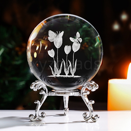 Inner Carving Flower Glass Crystal Ball Diaplay Decoration PW-WG8D5ED-01-1