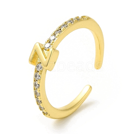 Clear Cubic Zirconia Initial Letter Open Cuff Ring RJEW-H120-09G-Z-1