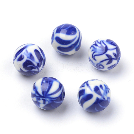 Opaque Flower Printed Acrylic Beads MACR-S271-12mm-06-1