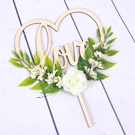 Heart with Word Love Wood Cake Toppers HULI-PW0002-157-1