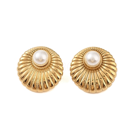 Ion Plating(IP) 304 Stainless Steel with ABS Imitation Pearl Stud Earrings for Women EJEW-N055-09G-1