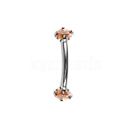 304 Stainless Steel Flat Round Cubic Zirconia Eyebrow Curved Barbell Rings WG8201B-10-1