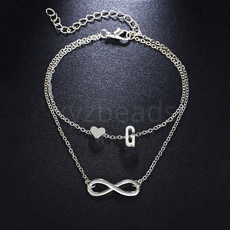 Alloy Infinity Heart Initial Charm Double Layer Anklets for Women FS-WG74AE6-07-1