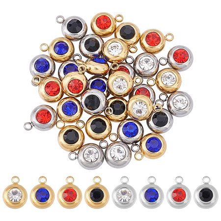 Unicraftale 32Pcs 8 Color 304 Stainless Steel Rhinestone Charms STAS-UN0023-86-1