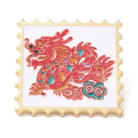 Wavy Rectangle with Dragon Enamel Pins JEWB-I026-02A-1