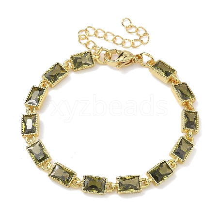 Rectangle Brass Pave Cubic Zirconia Link Chain Bracelets for Women BJEW-P385-05G-06-1
