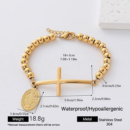304 Stainless Steel Oval Saint Benedict Medal Charm Religion Cross Link Bracelets for Women YL3658-4-1