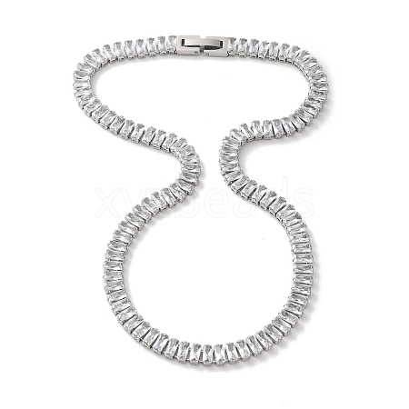 304 Stainless Steel Pave Cubic Clear Zirconia Rectangle Link Necklaces for Women NJEW-Z041-04P-02-1