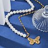 304 Stainless Steel & Plastic Imitation Pearl Butterfly Pendant Necklaces NJEW-L157-04G-2