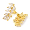 Leaf Brass Micro Pave Clear Cubic Zirconia Dangle Stud Earrings EJEW-F348-01G-2