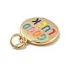 Flat Round with Word Good Luck Brass Enamel Pendants KK-G419-27G-3