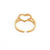Ion Plating(IP) 304 Stainless Steel Open Heart Cuff Ring for Women RJEW-S405-207G-2