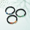 3Pcs 3 Style Natural Mixed Gemstone Round Beaded Stretch Bracelets Set with Alloy Tube for Women BJEW-JB08477-2