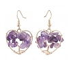 Natural Amethyst Chips Braided Heart with Tree of Life Dangle Earrings EJEW-JE04882-02-4